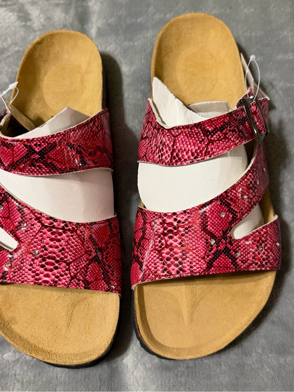 Women’s Pink Snake-Print Strappy Slide Sandals